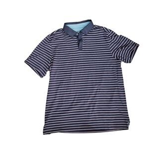 Rhone Men’s Performance Polo Shirt Medium Blue Stripe Stretch Athletic Golf